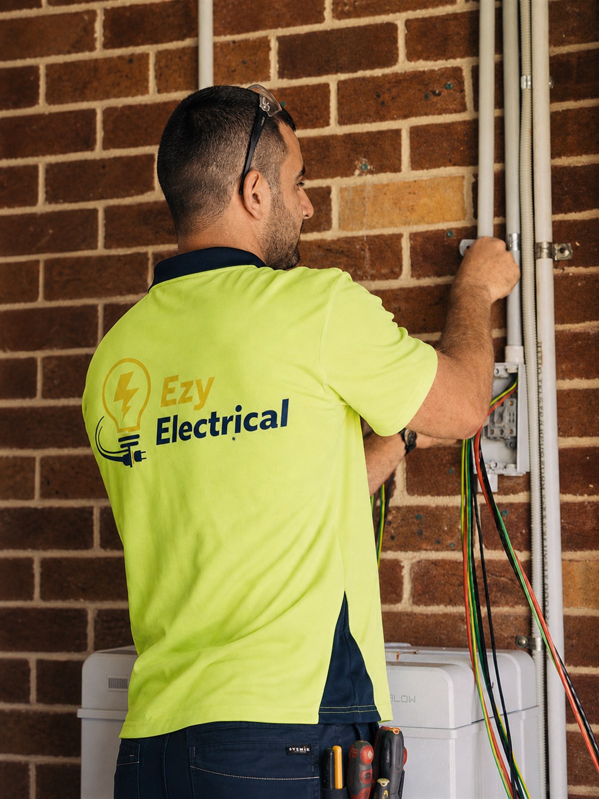 Ezy Electrical electrician completing residential wiring in an Ezy Electrical uniform